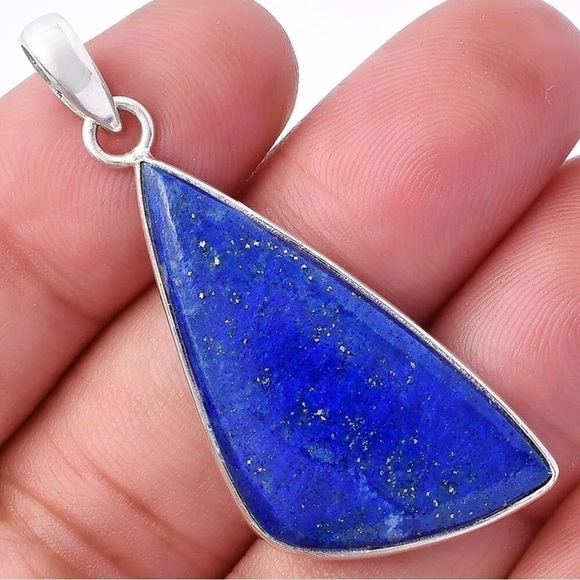Natural Lapis Lazuli S925 Sterling Silver Earrings Pendant Set - Picture 2 of 4